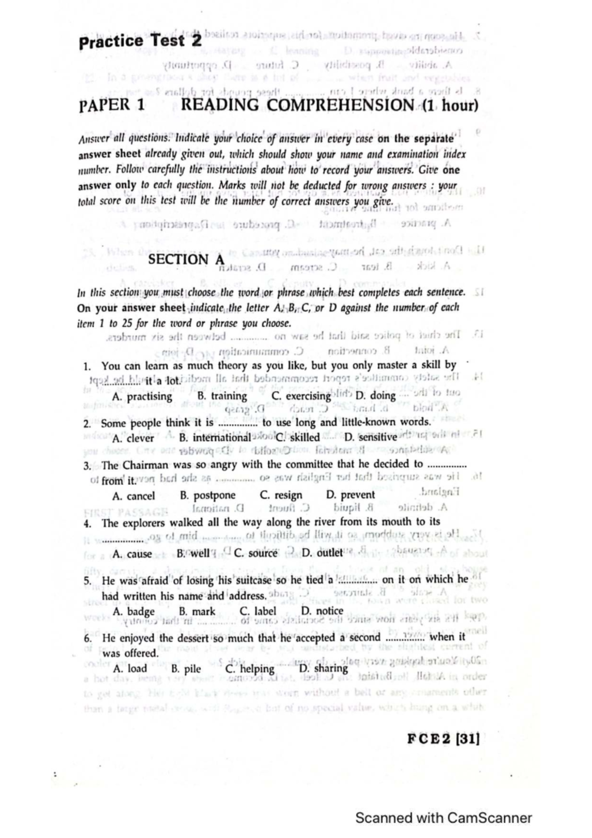 Practice Test 2: Reading Comprehension Strategies and Questions - Studocu