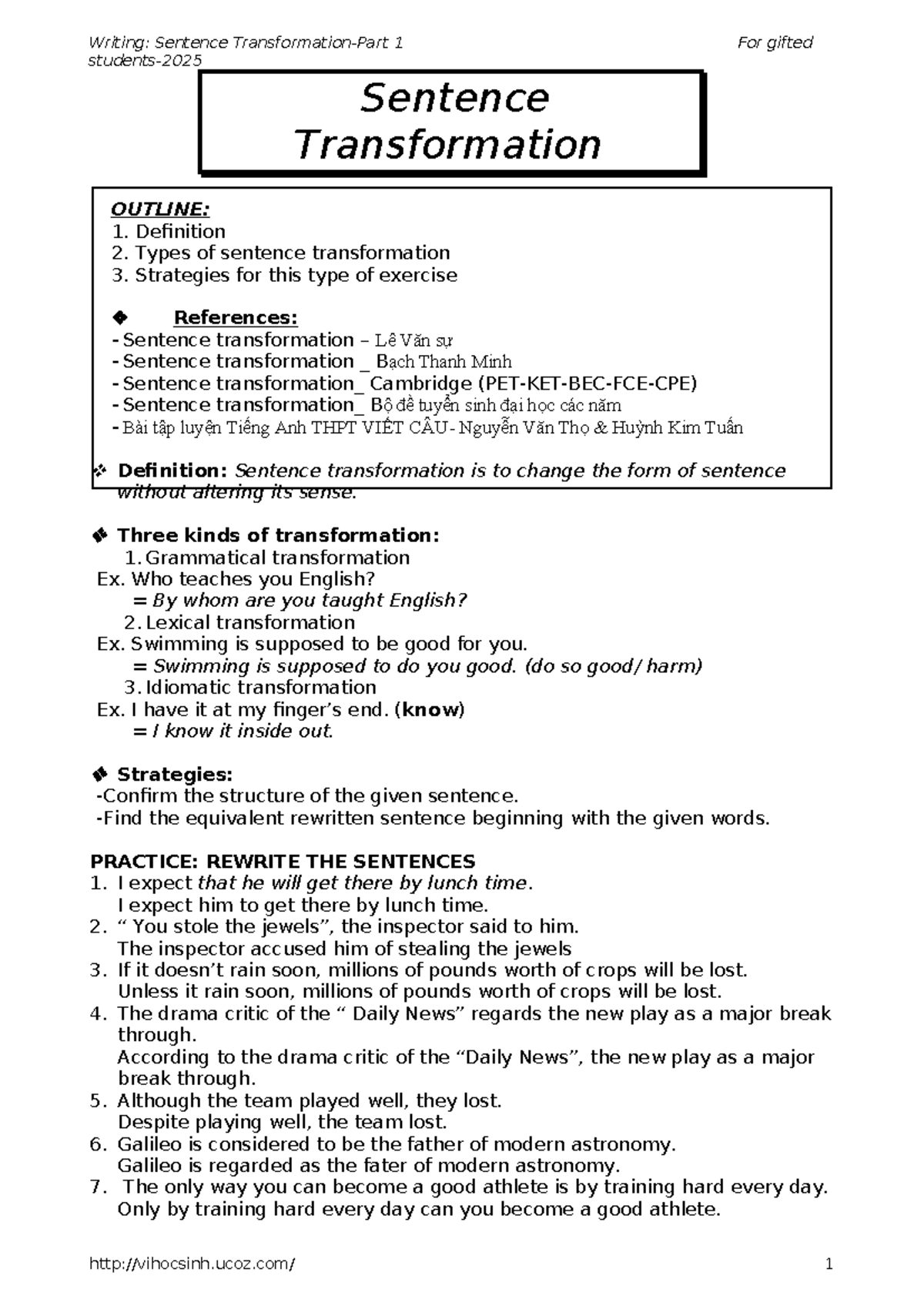 Writing: Sentence Transformation Strategies for Gifted Students - Studocu