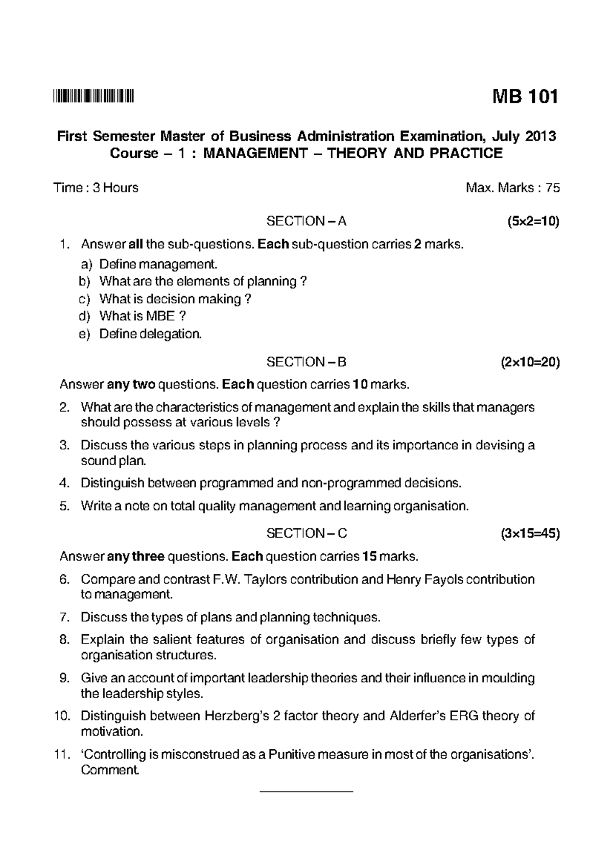 MBA Old Question Paper 2013 - BwfIHIB wf2IHI p 2 2 w 2 2 f 2 e 2 i D2 ...