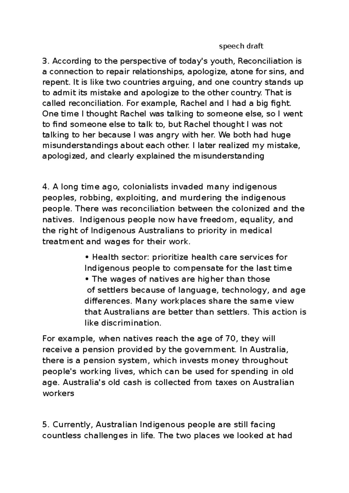 Speech Draft: Reconciliation Perspectives - Youth Insights (BUS 101 ...