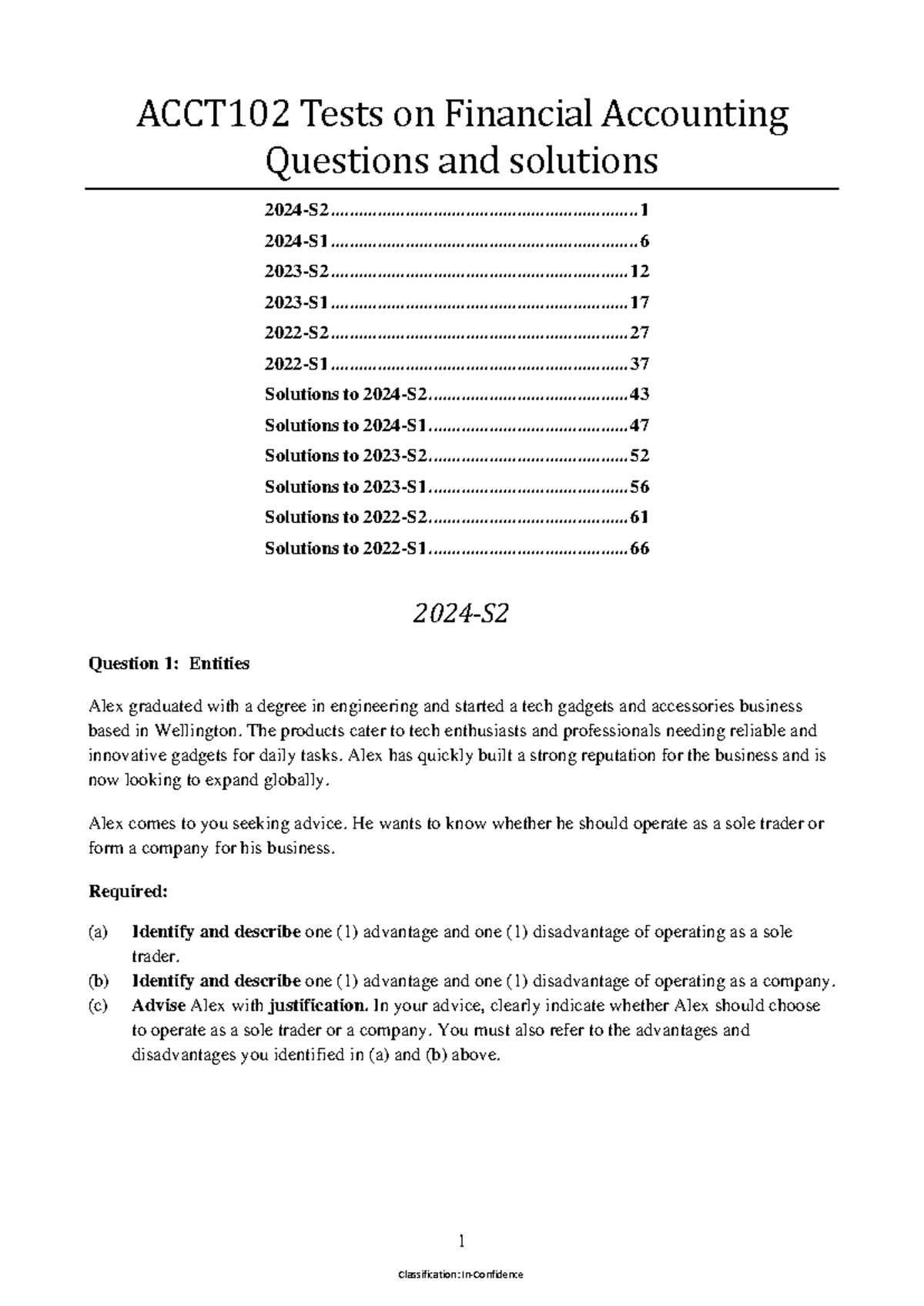 ACCT102 Previous FA Tests 2022-S1 to 2024-S2 - 1 ACCT102 Tests on ...