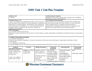Unit Plan Template - D295 Task 1 Unit - Studocu