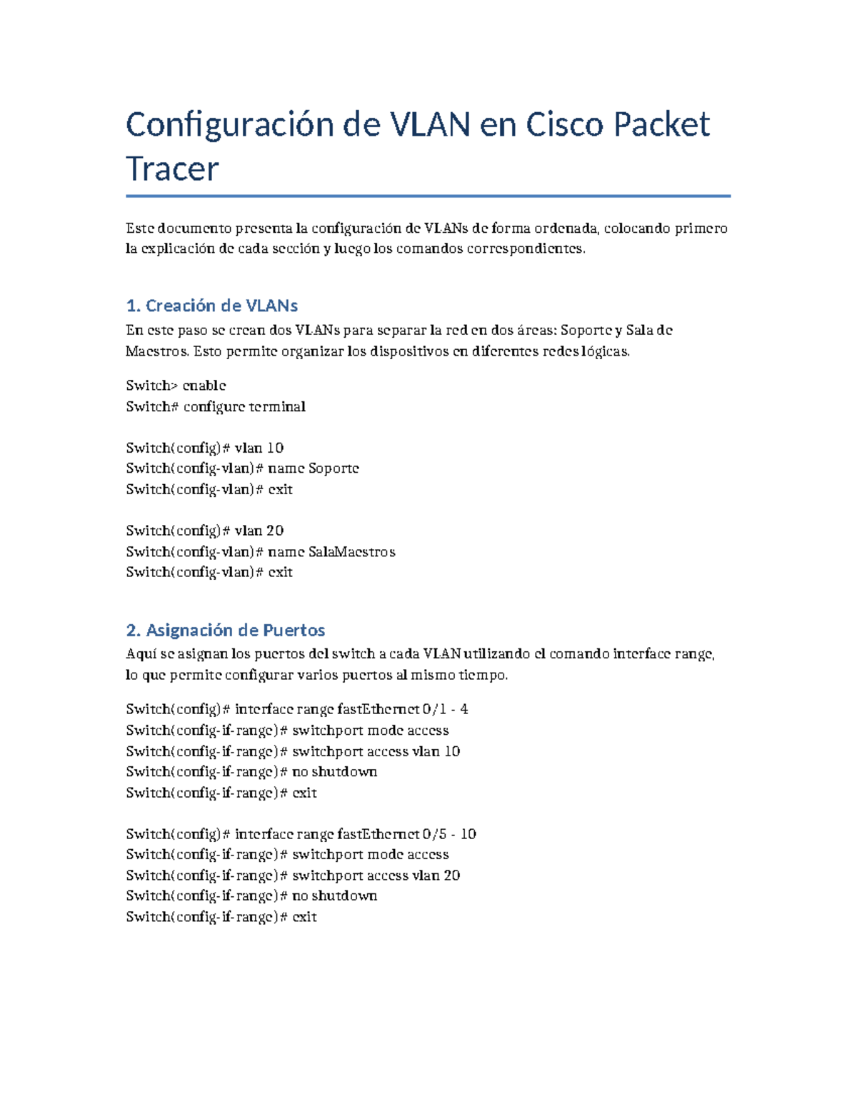 Configuración de VLAN en Cisco Packet Tracer - RFFRFRFR - Studocu