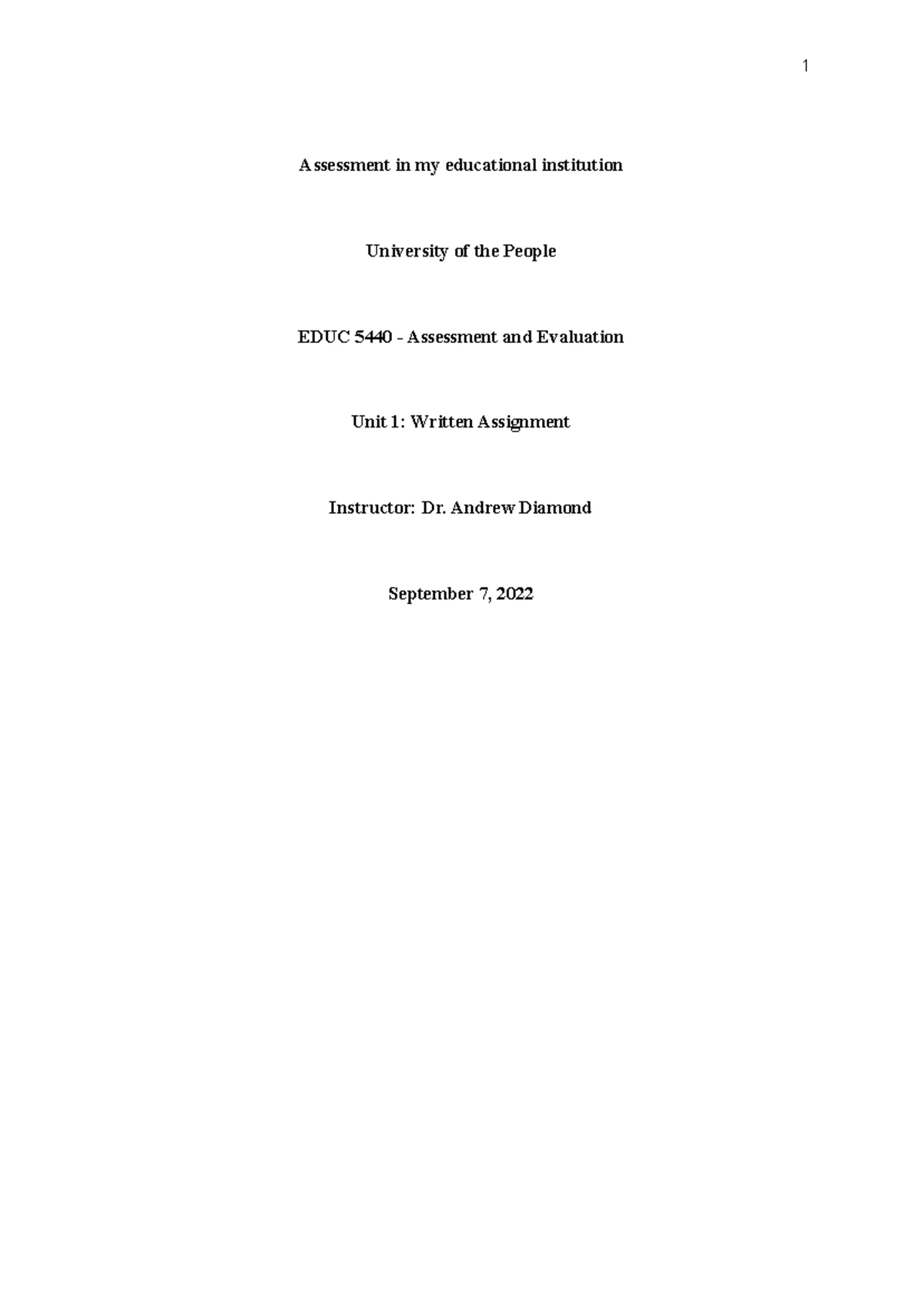 EDUC 5440 Unit 1 Assignment - University of People EDUC5440: Assessment ...