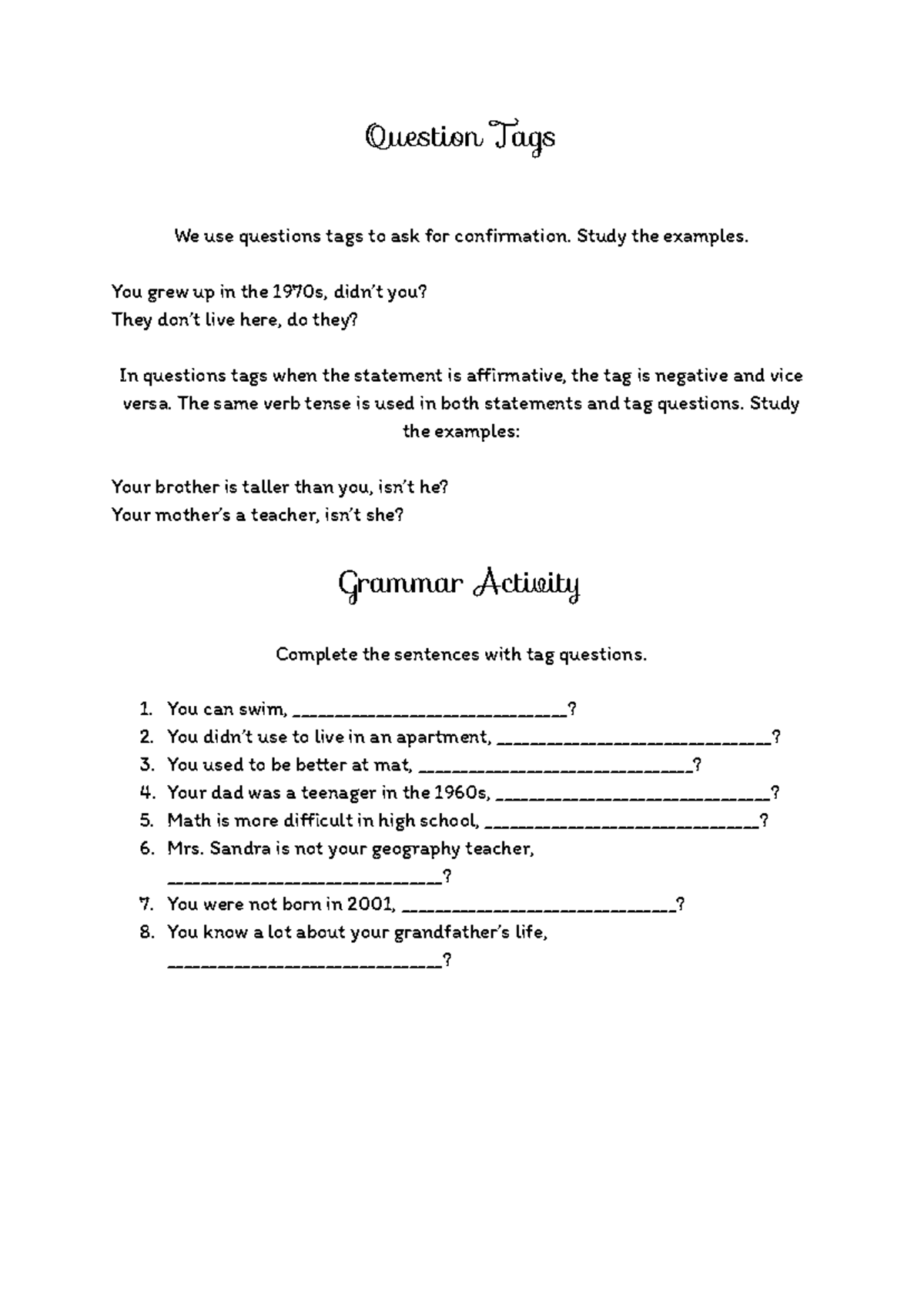 Question Tags: Understanding and Practicing Confirmation Questions ...