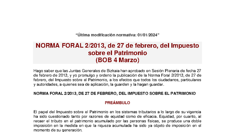 NF 2-2013: Norma Foral del Impuesto sobre el Patrimonio en Bizkaia ...