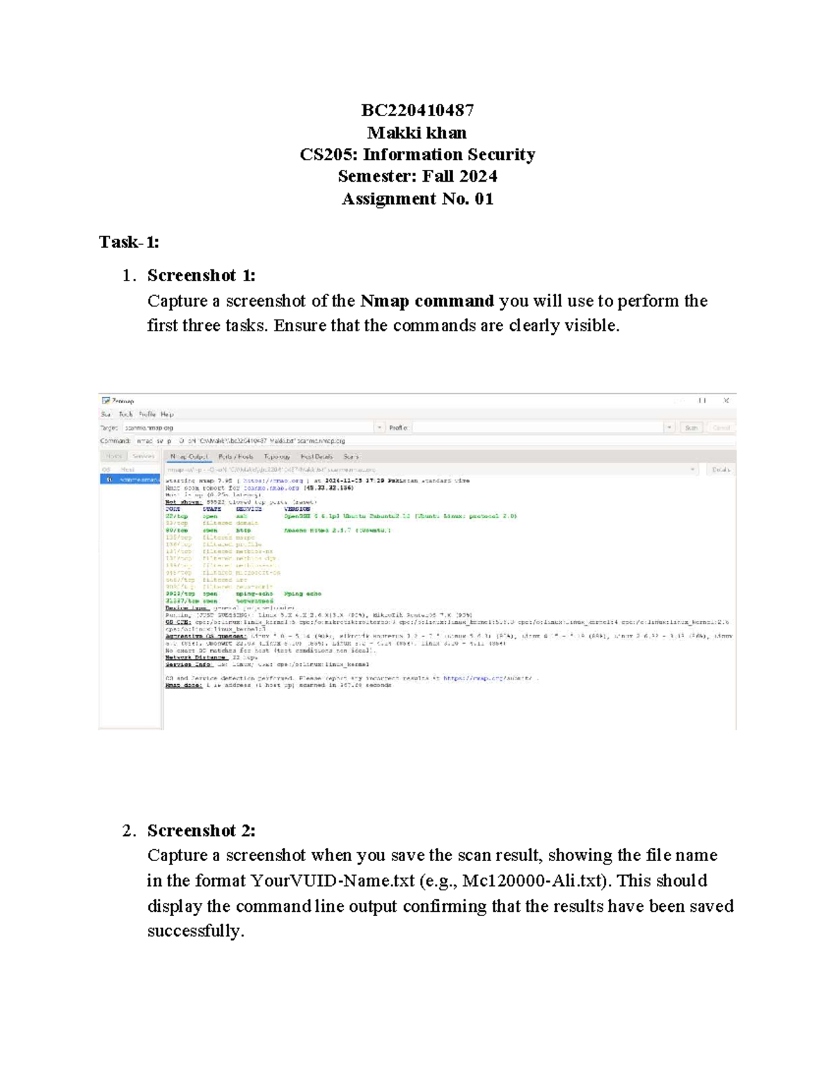 Cs205A1 - solved assignment - Information Security - BC220410487 Makki ...