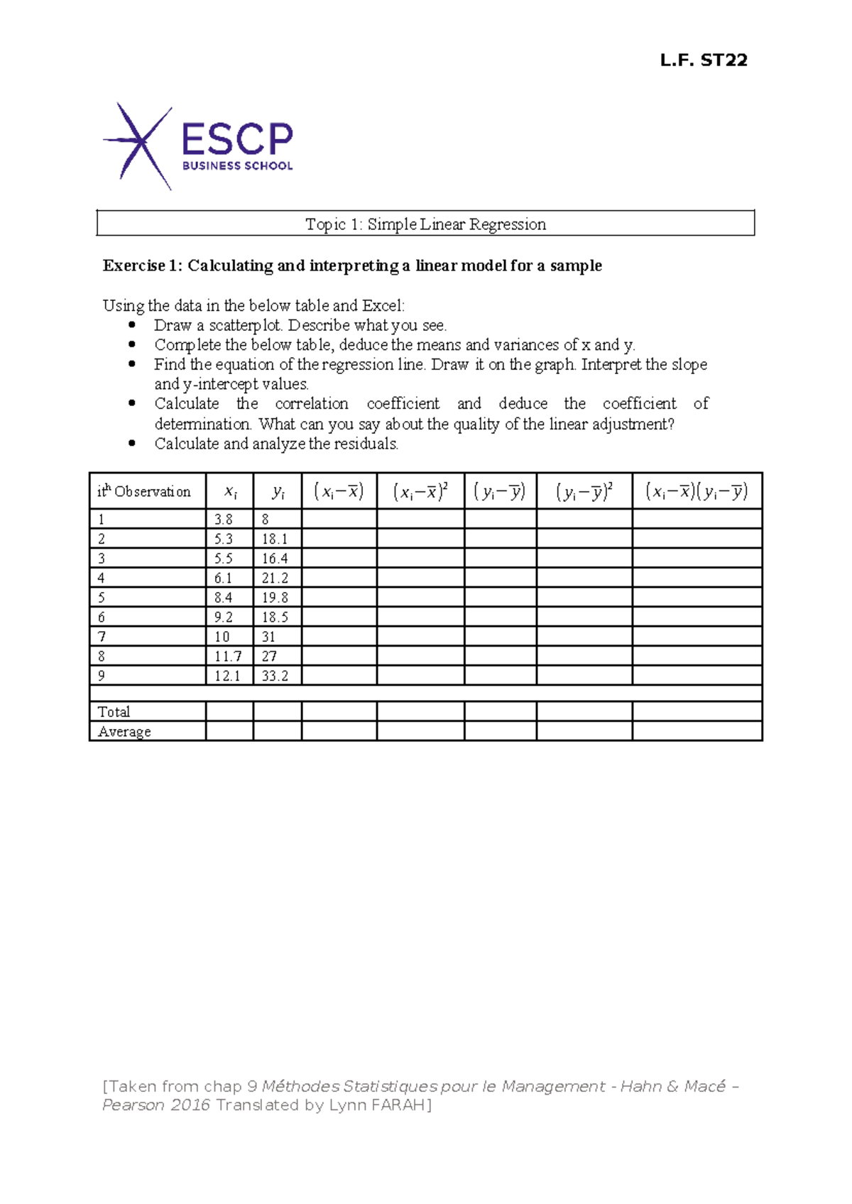 Exercises topic 1(1) 4 - L. ST Topic 1: Simple Linear Regression ...