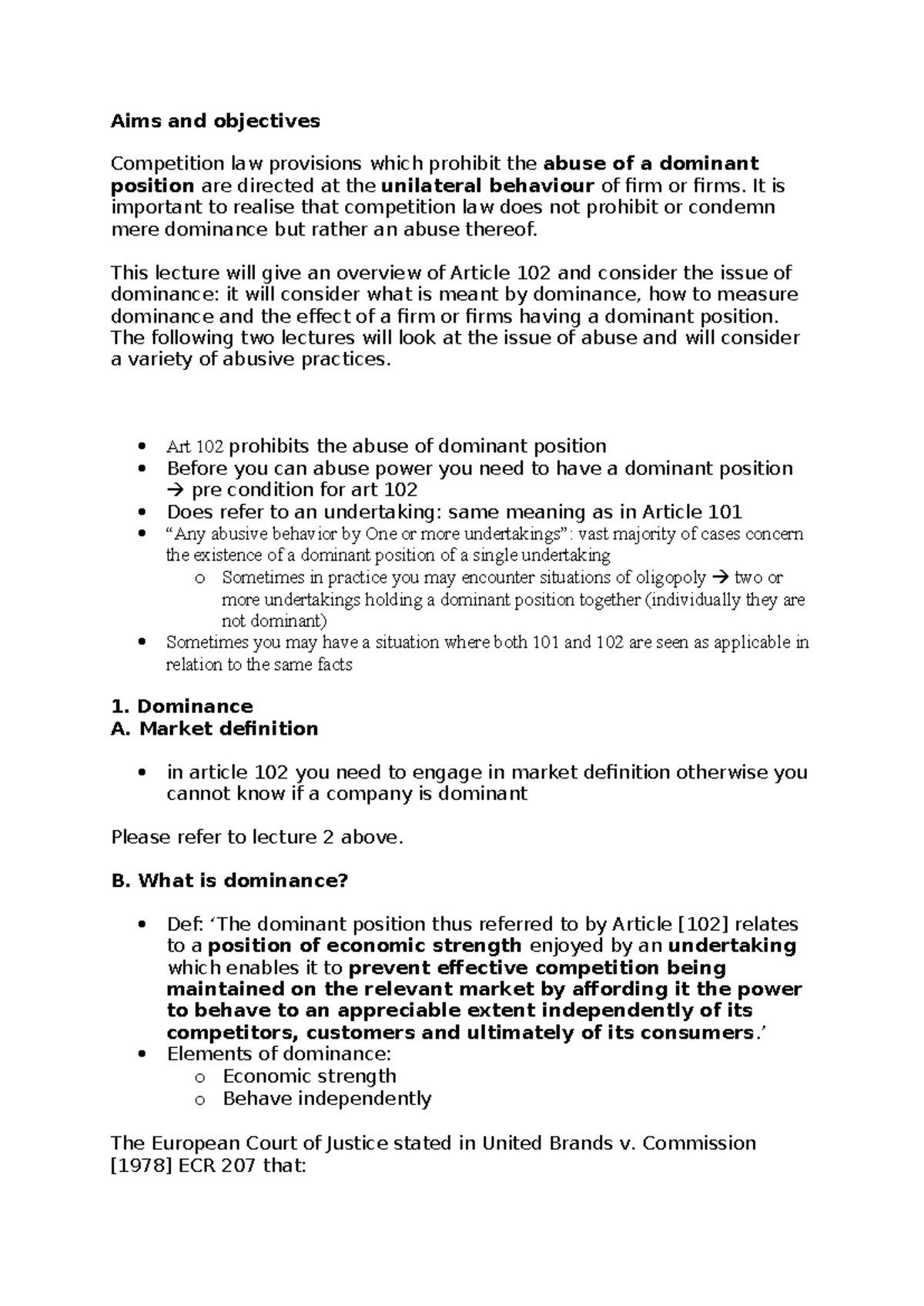 Lecture 6: Understanding Article 102 and Dominance in Competition Law ...