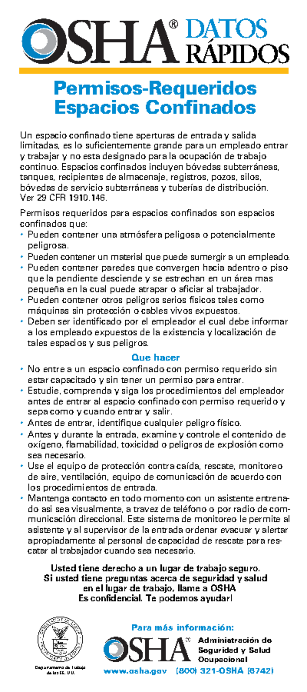 Confined space permit sp osha fast - DATOS RÁPIDOS Permisos-Requeridos ...