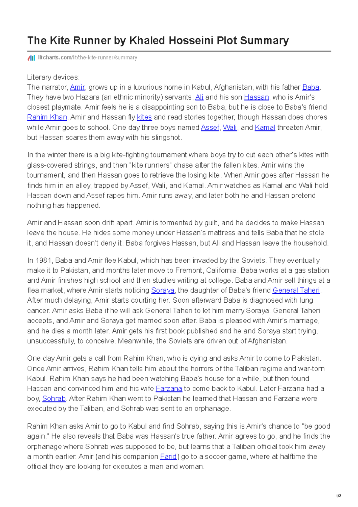 Litcharts.com - The Kite Runner (ENG 101) Plot Summary & Analysis - Studocu
