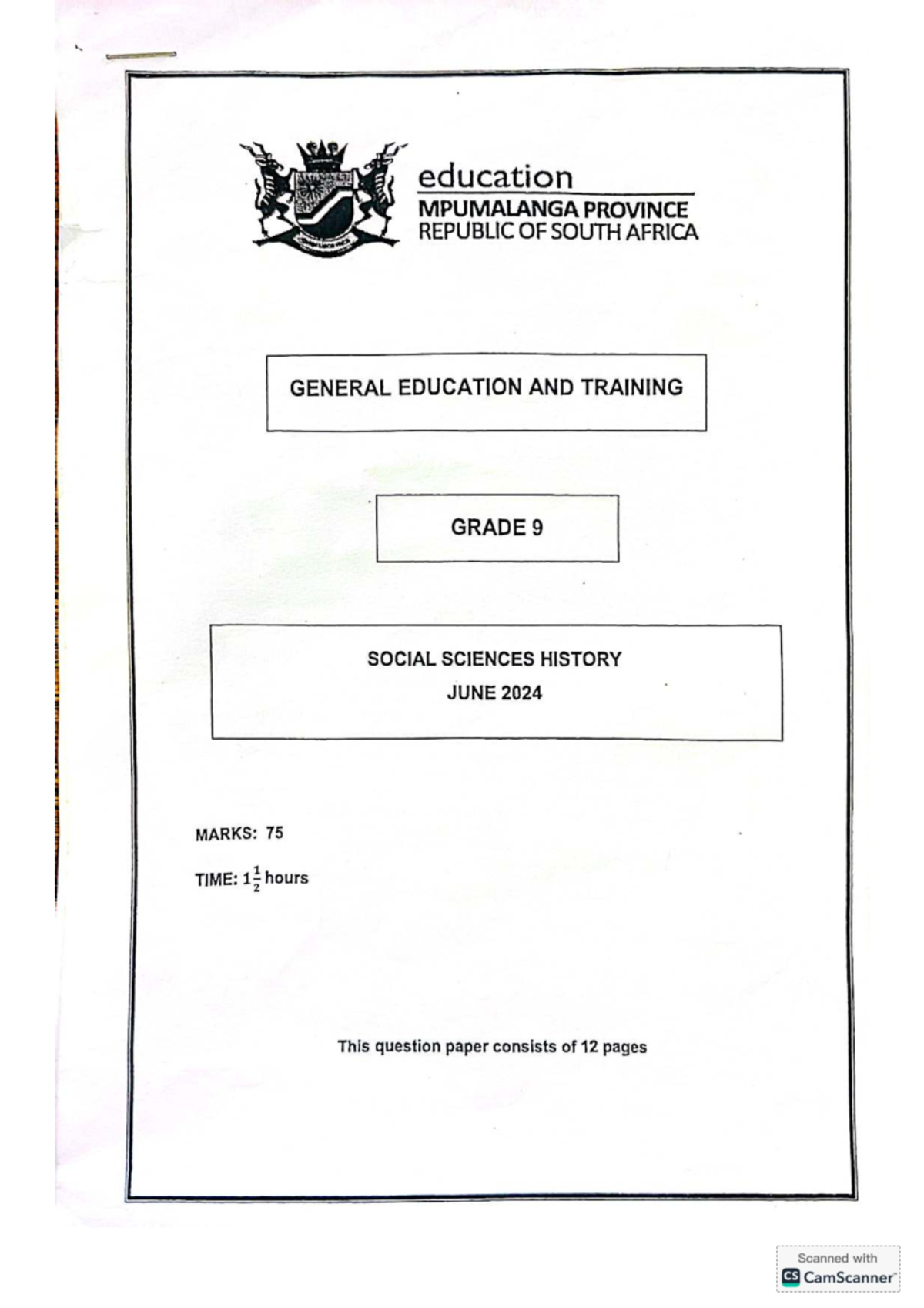 History Grade 9 June 2024 Exam: World War II & Cold War Insights - Studocu