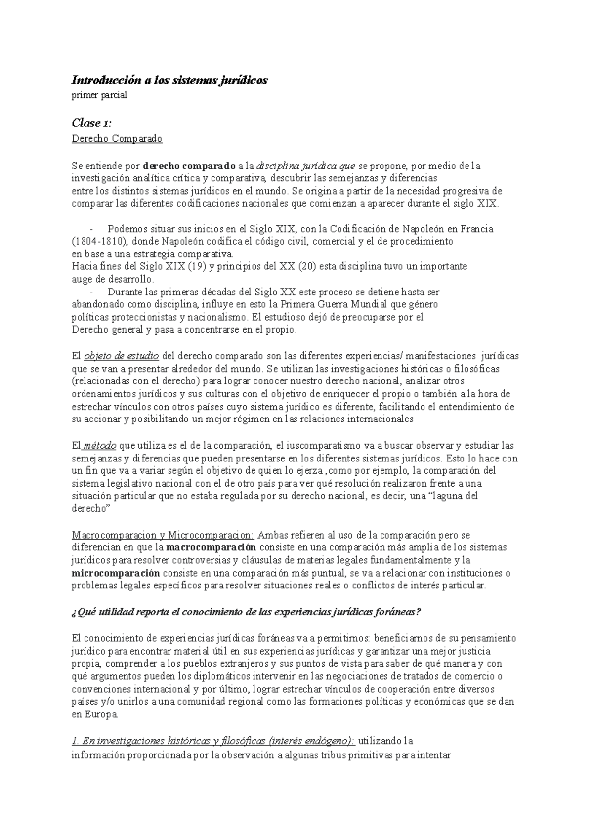 Introducción a los Sistemas Jurídicos - 1er Parcial (Derecho Comparado) - Document Preview