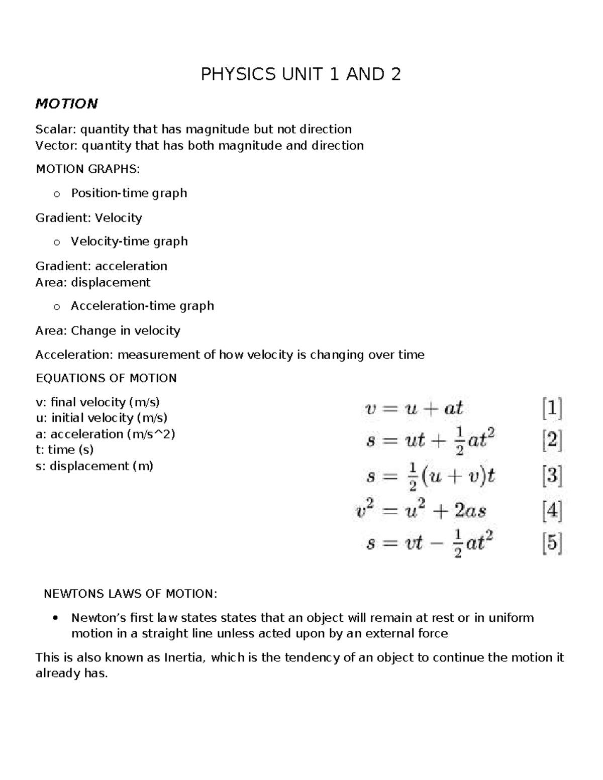 PHYSICS 101: UNIT 1 & 2 COMPILED NOTES ON MOTION AND ENERGY - Studocu