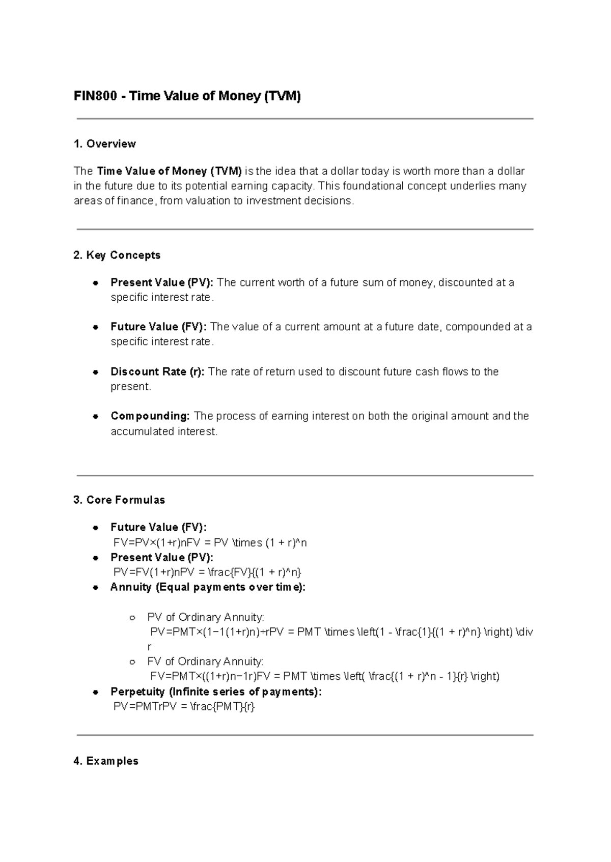 Fin 800 Time value of money overview and key concepts - Studocu