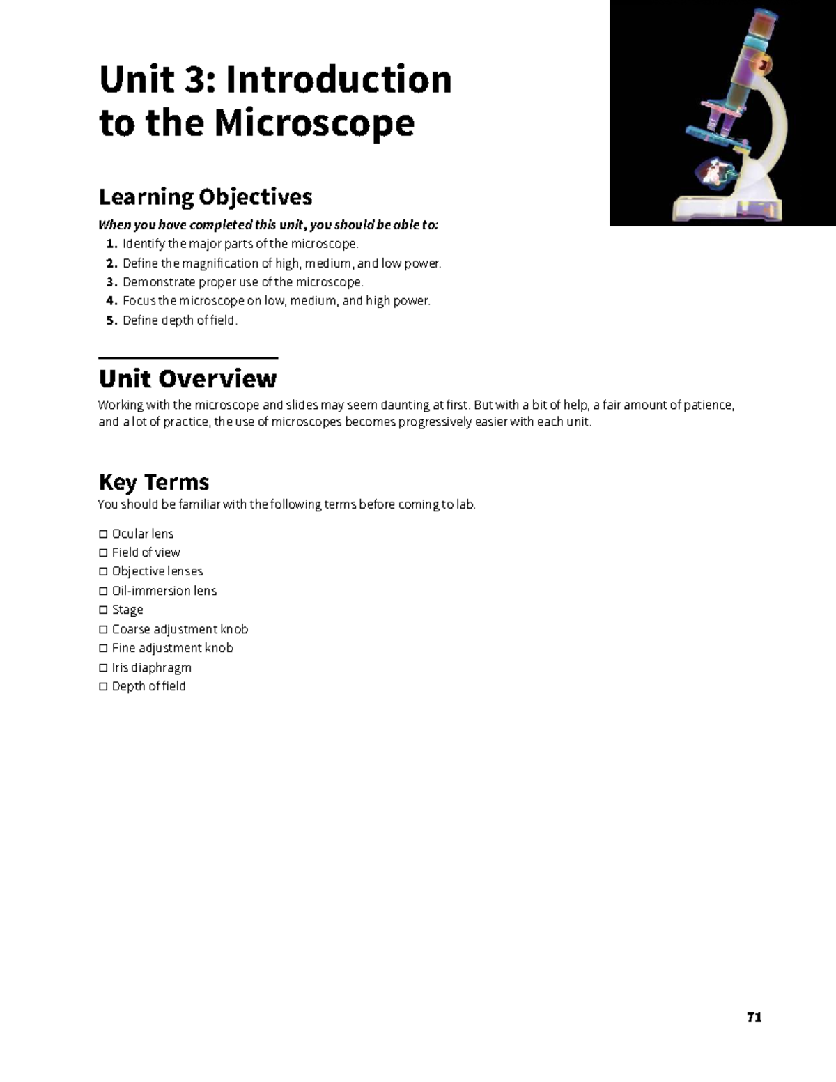 Unit 3: Intro to the Microscope - Key Concepts & Procedures - Studocu