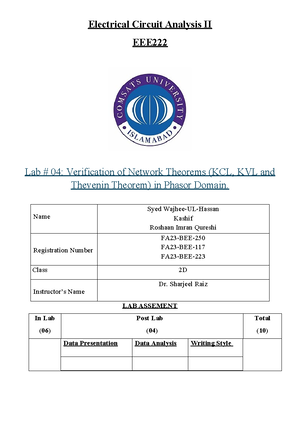 Electronic Lab Report # 12 - EEE Lab # 12 Common Collector Amplifier ...