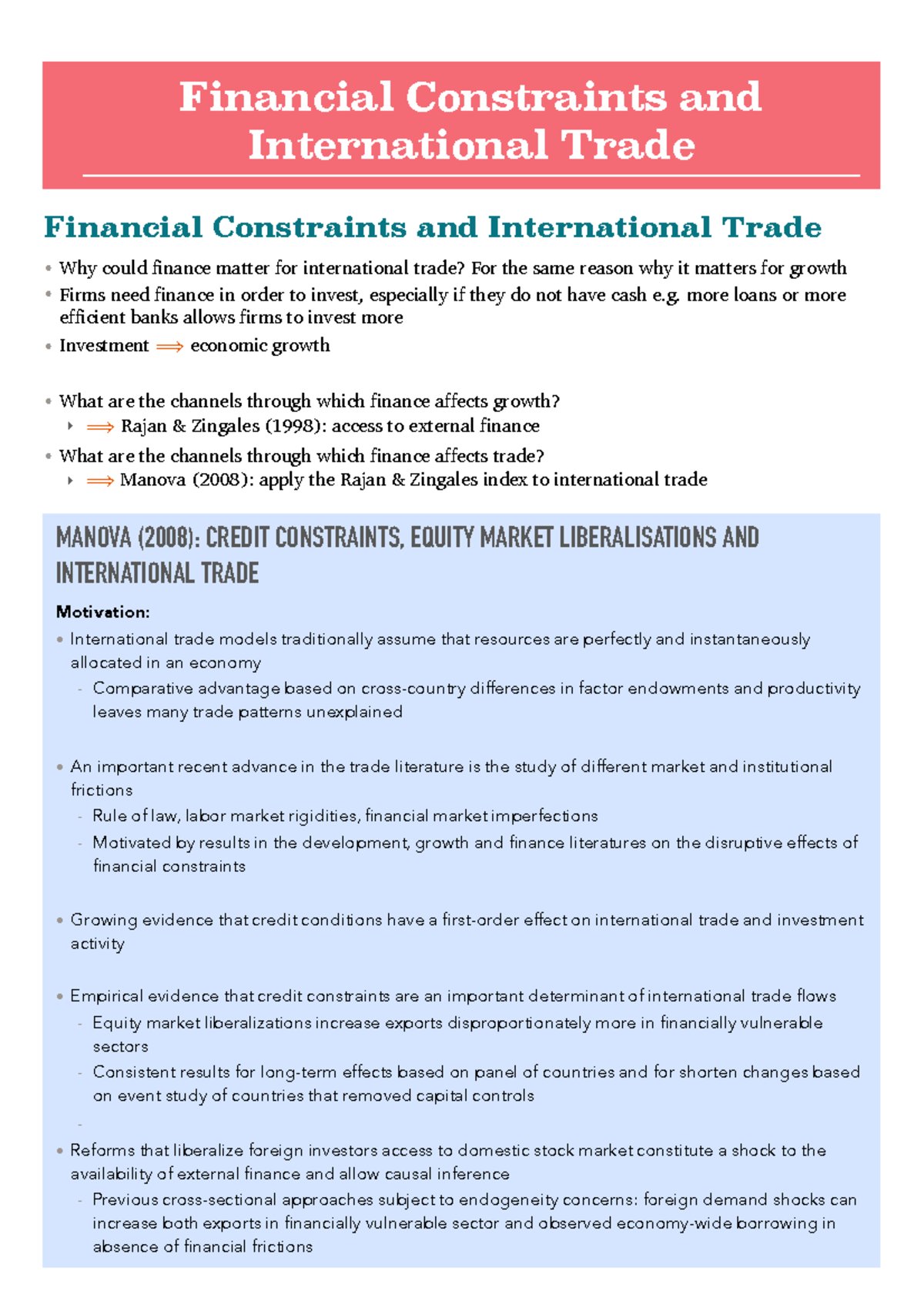 Financial Constraints and Trade: Insights from MANOVA (2008) - Studocu