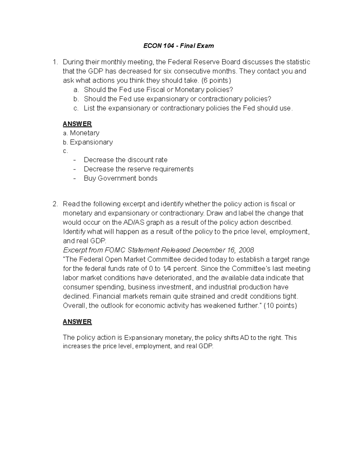 ECON 104 - Comprehensive Final Exam Review and Key Concepts - Studocu