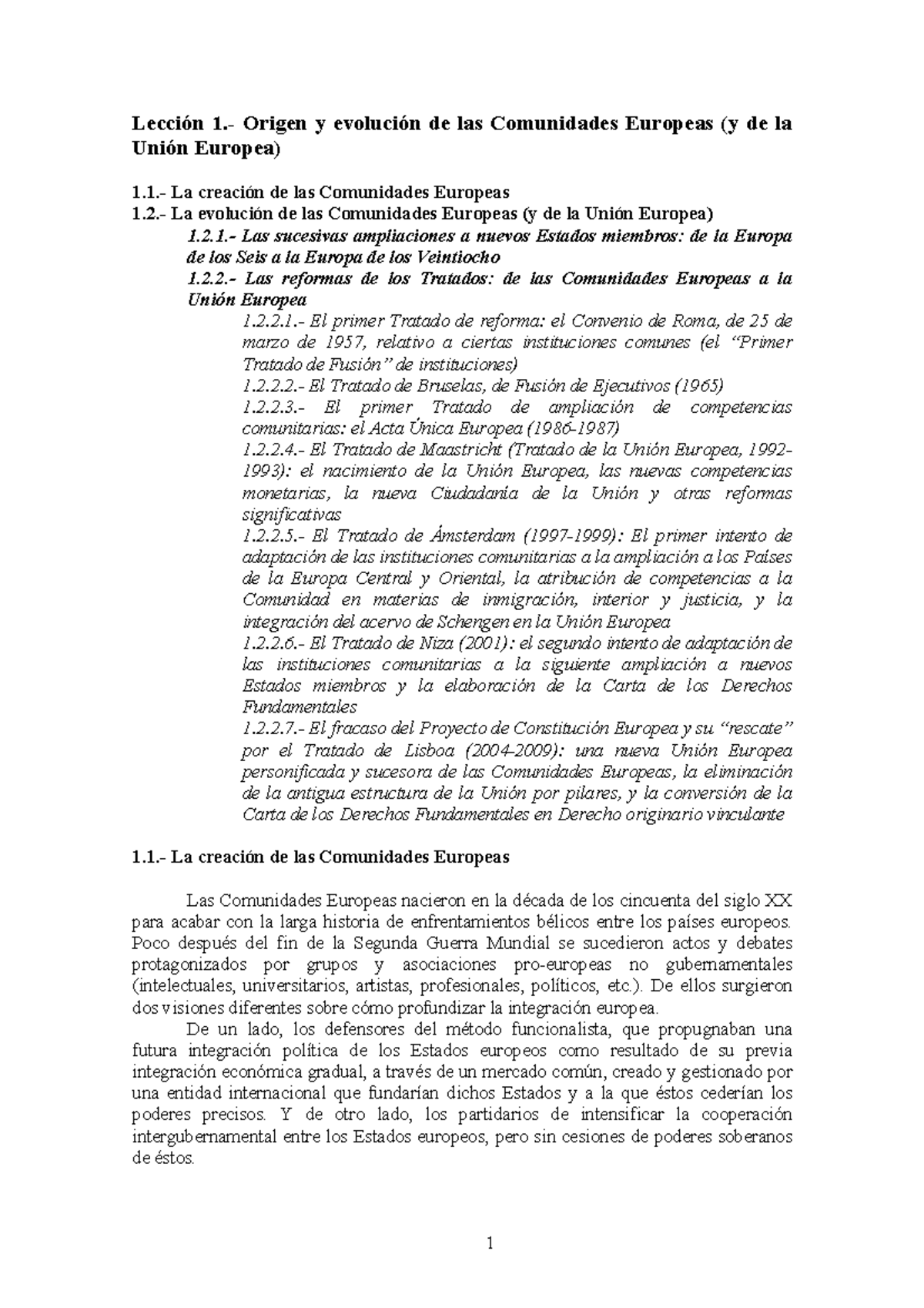 derecho de la unión europea - Lección 1.- Origen y evolución de las ...