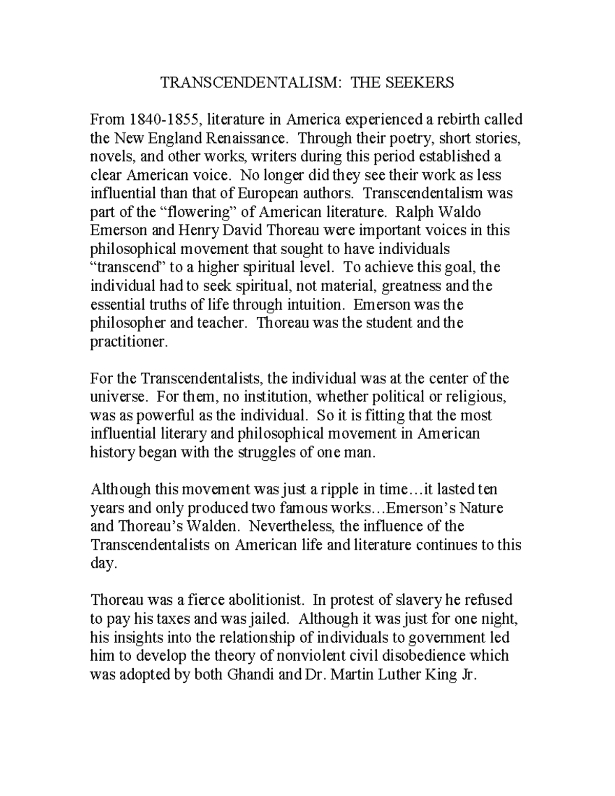 Transcendentalism - asdfi idsjfodsjfoasdfkosdfk ... so yse ...