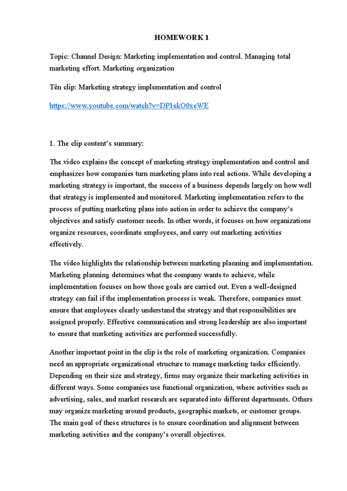 Homework 1: Channel Design & Marketing Strategy Implementation - Studocu