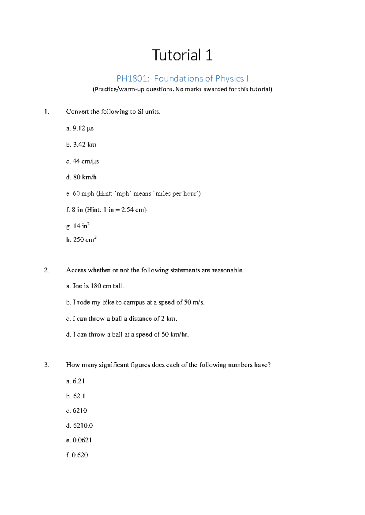 Tutorial 1 - conversion and si units, conversion of various units ...
