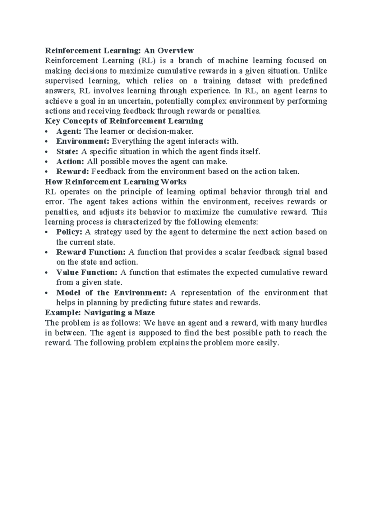 ML JNTUH B.Tech Notes: Reinforcement Learning Overview - Studocu