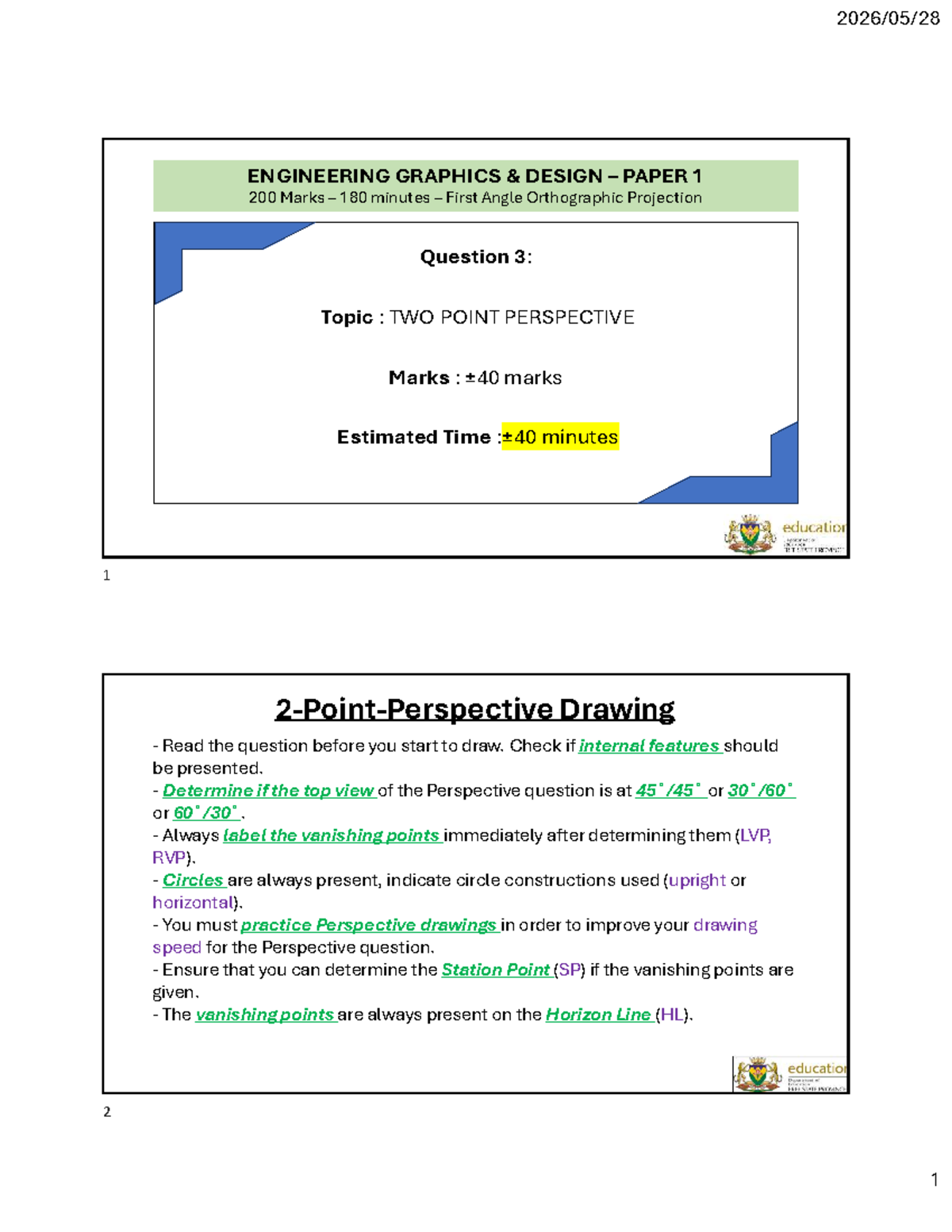 EGD 3. Gr 11n12 - Two Point Perspective Drawing Guide - Studocu