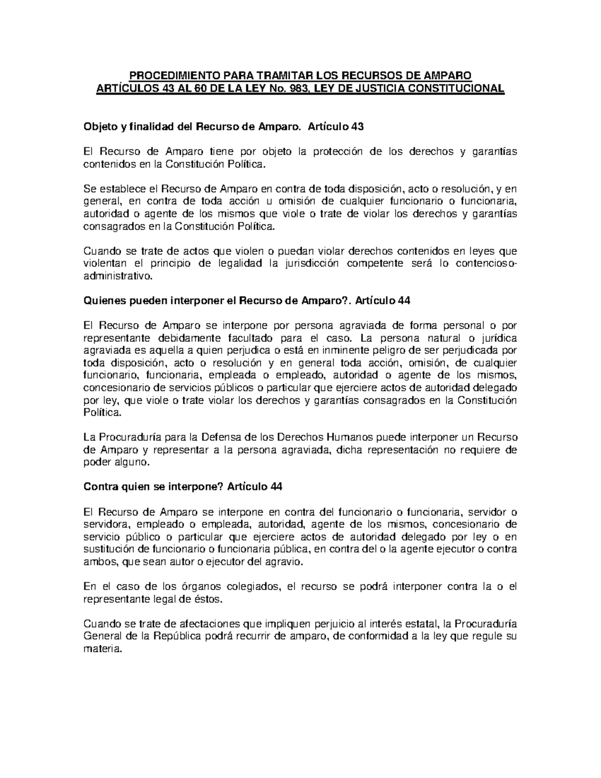 Recurso de Amparo - Derecho Procesal Penal - PROCEDIMIENTO PARA ...