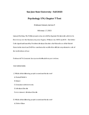 Psychology 174 Chapter 5 Syllabus - San Jose State University - Fall ...