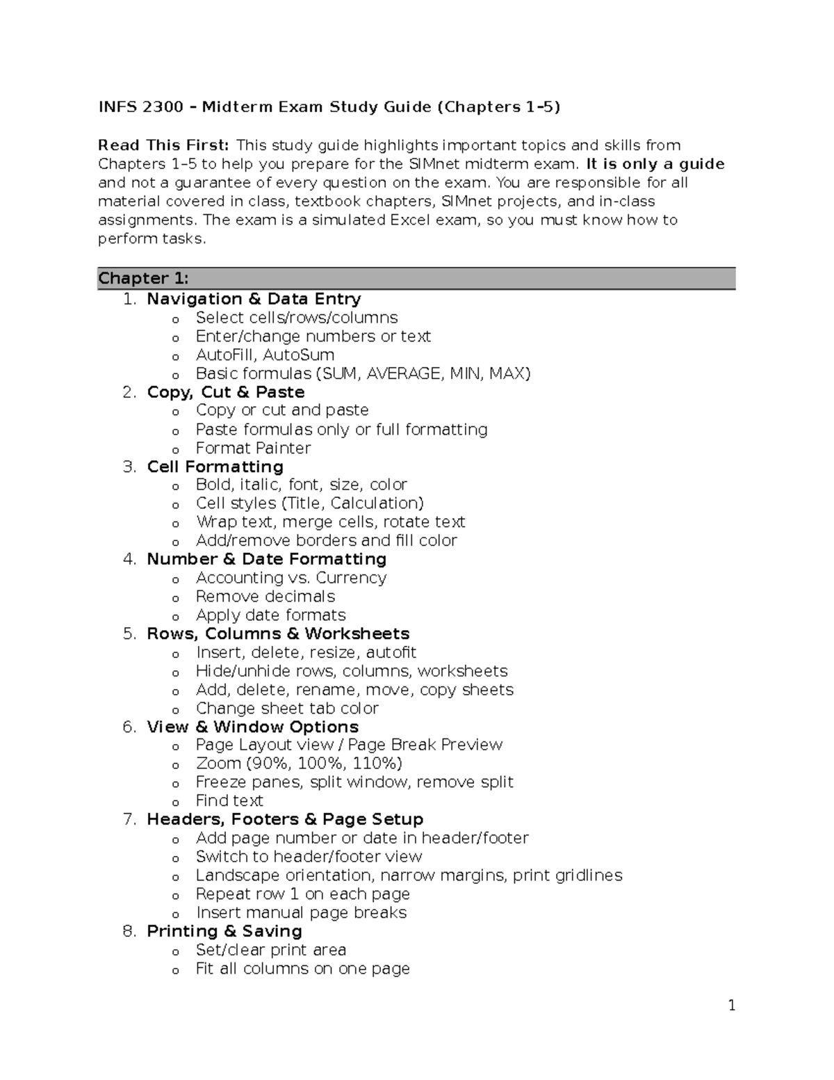 INFS 2300 Midterm Exam Study Guide: Key Topics from Chapters 1-5 - Studocu