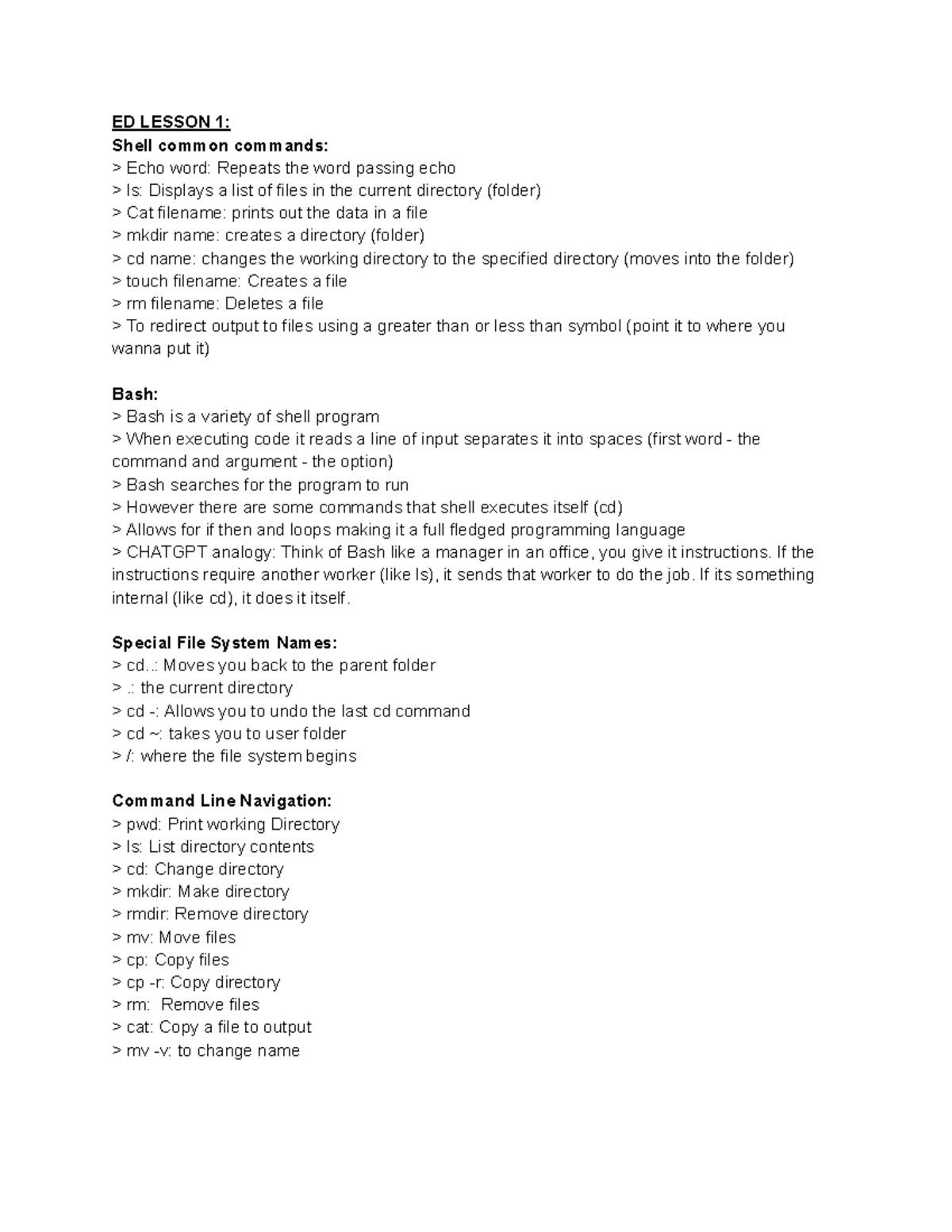 INFO1110 LESSON 1 & 2: Shell Commands and Python Basics - Studocu