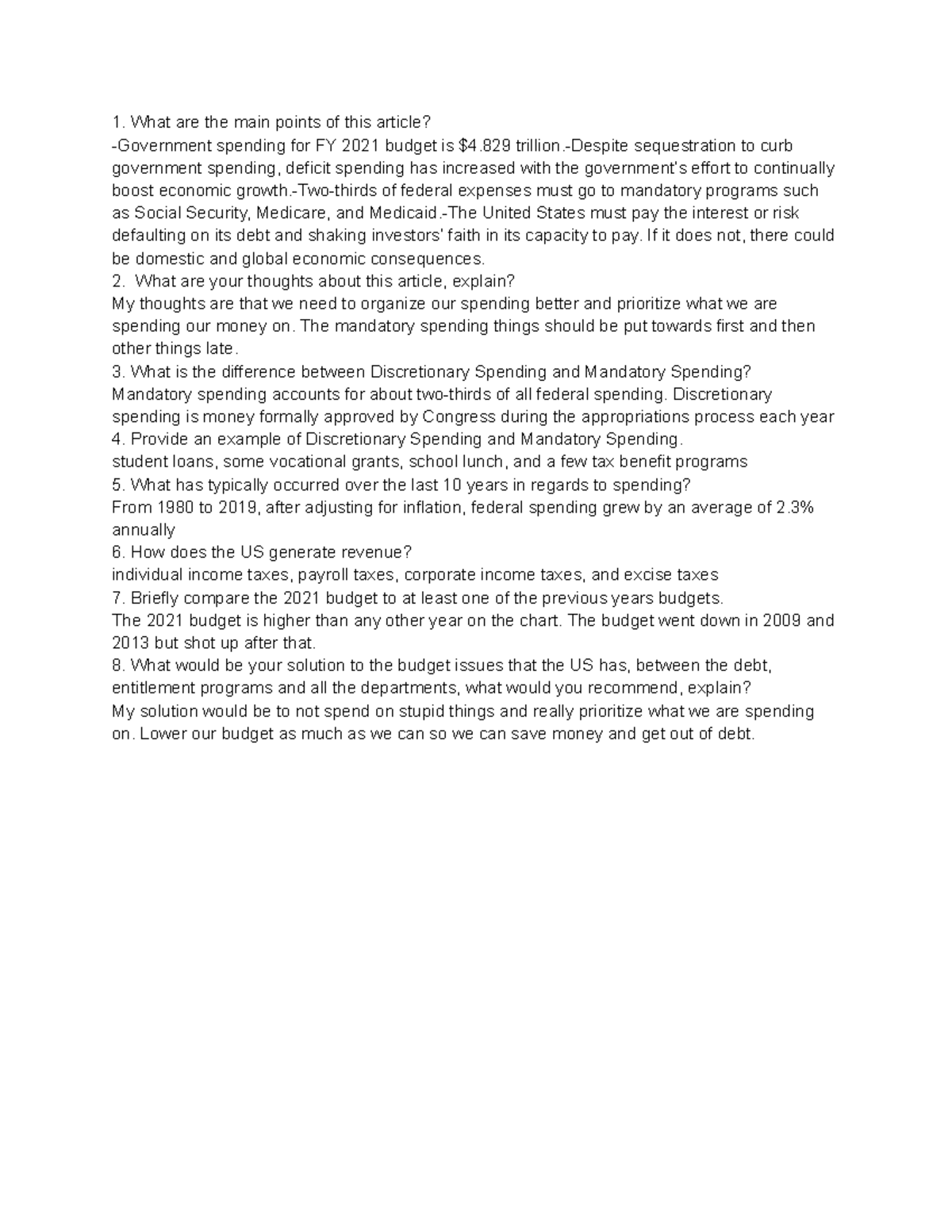 Budget Analysis - Insights and Recommendations on US Spending - Studocu