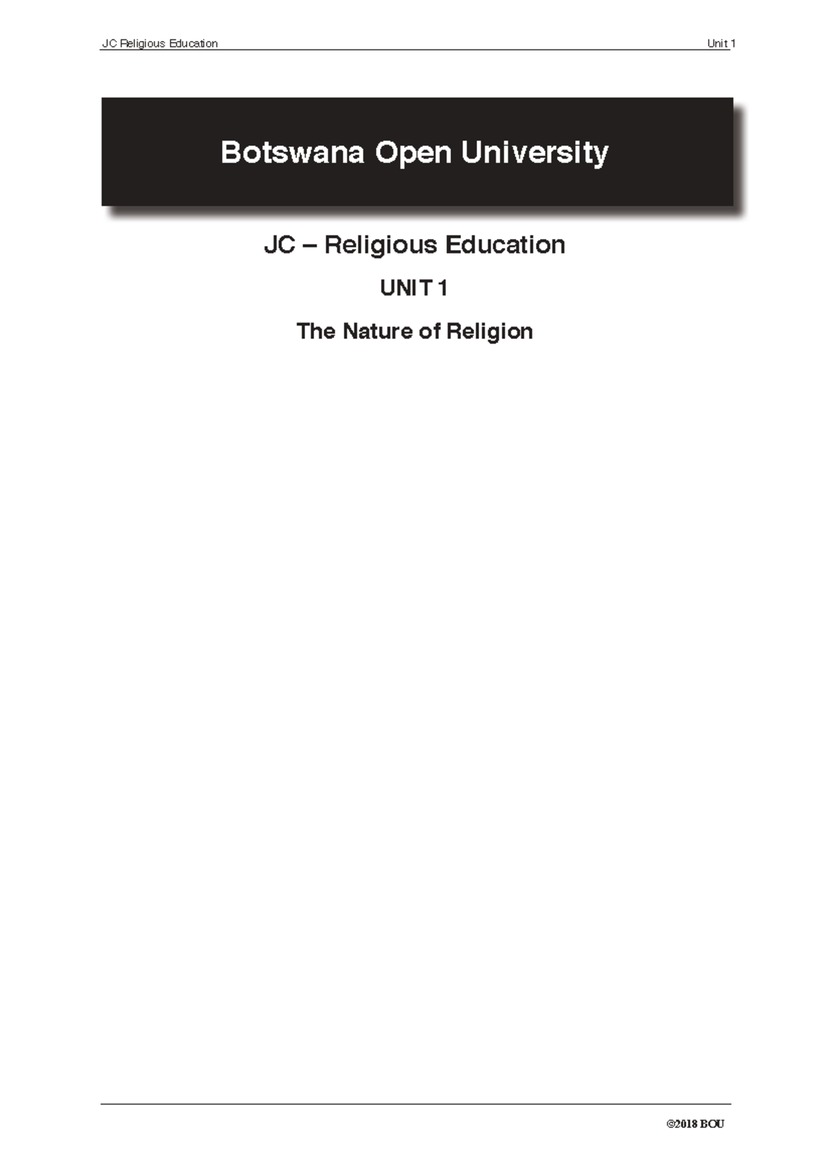 BOU JC Religious Education Unit 1: Understanding the Nature of Religion ...