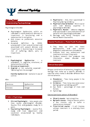 Abnormal Psychology II: Treatment, Assessment, and Disorders Overview ...