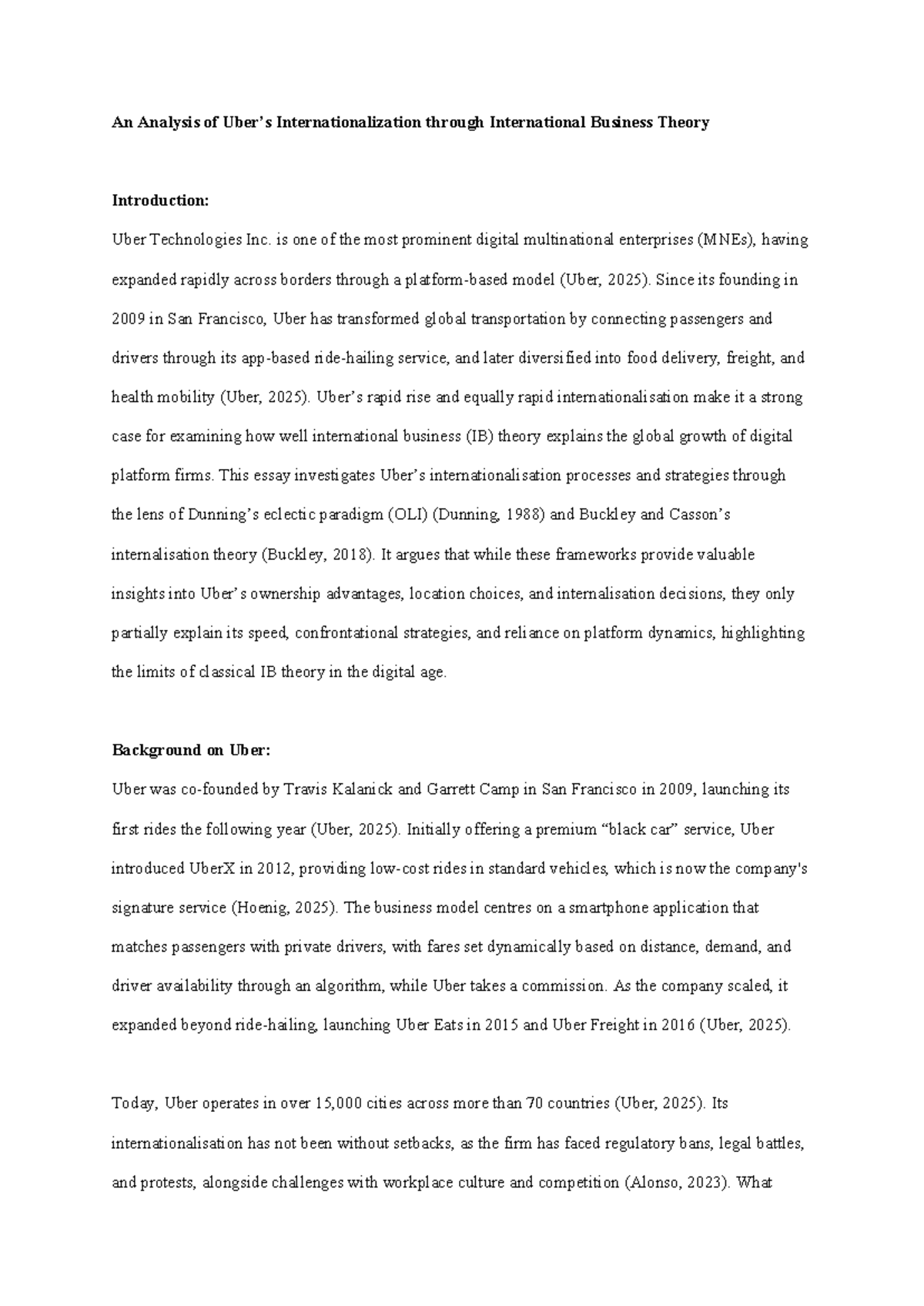 INTBUS 300 Case Study: Uber's Internationalization Strategies and ...