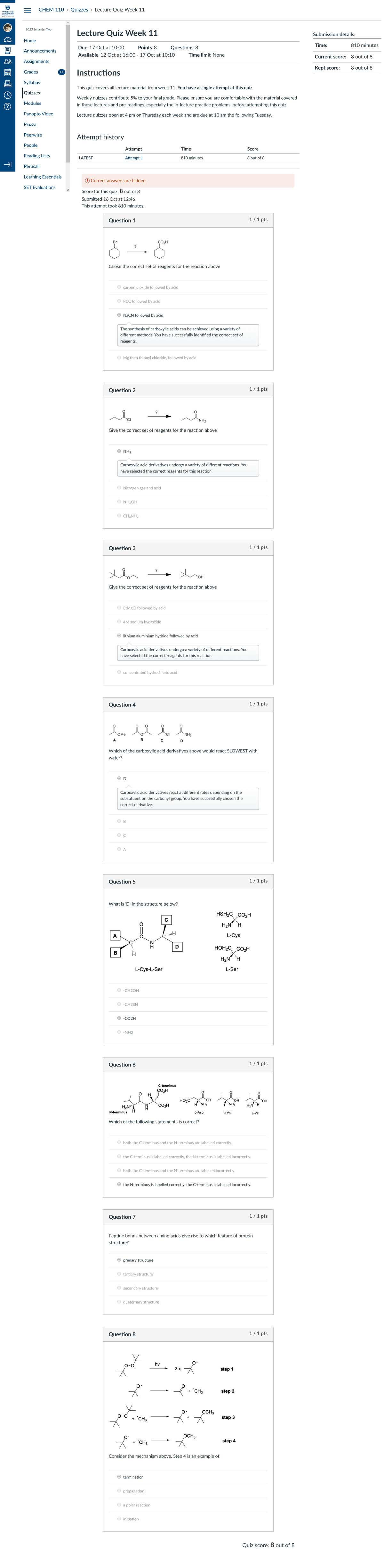 Lecture Quiz 11 Overview - CHEM 110 Chemistry of Living World - Studocu