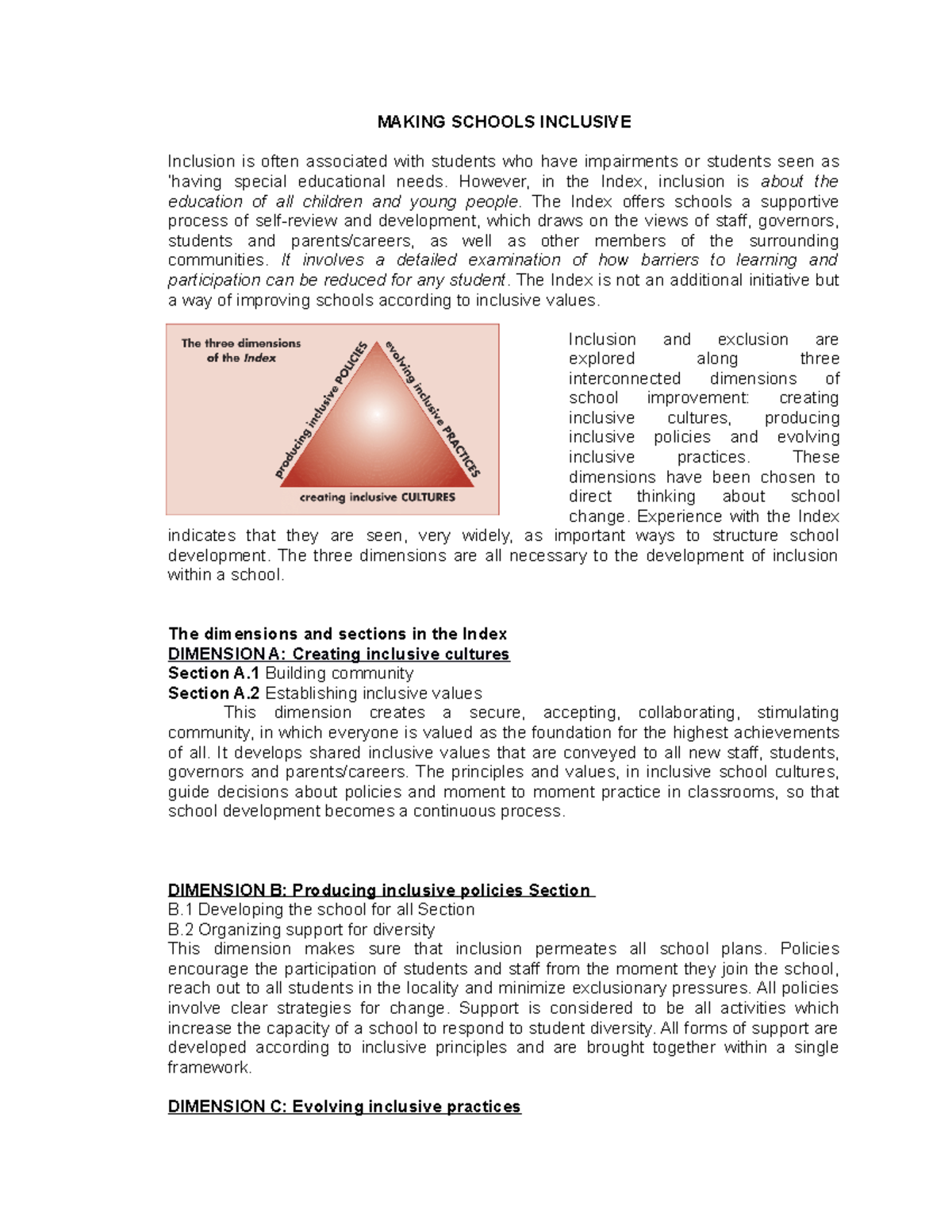 Making Schools Inclusive Part 1 - MAKING SCHOOLS INCLUSIVE Inclusion is ...