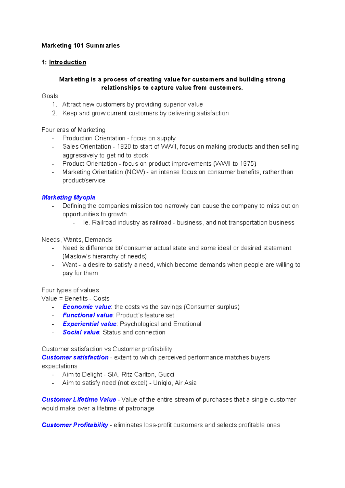 Marketing 101: Summary of Key Concepts and Strategies - Studocu