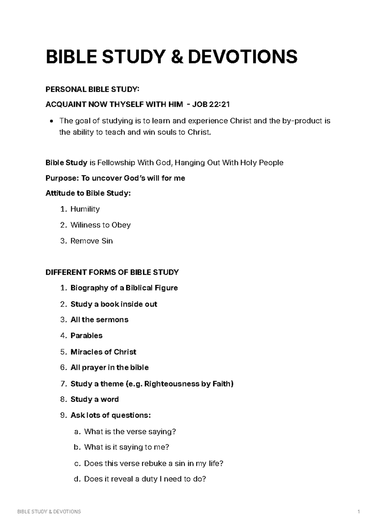 Bible Study Devotions: Acquaint Thyself with Him (Job 22:21) - Studocu