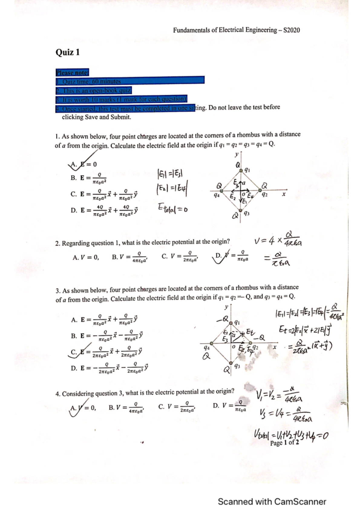 Quiz 1 Solutions 2020 - Comprehensive Guide - Studocu