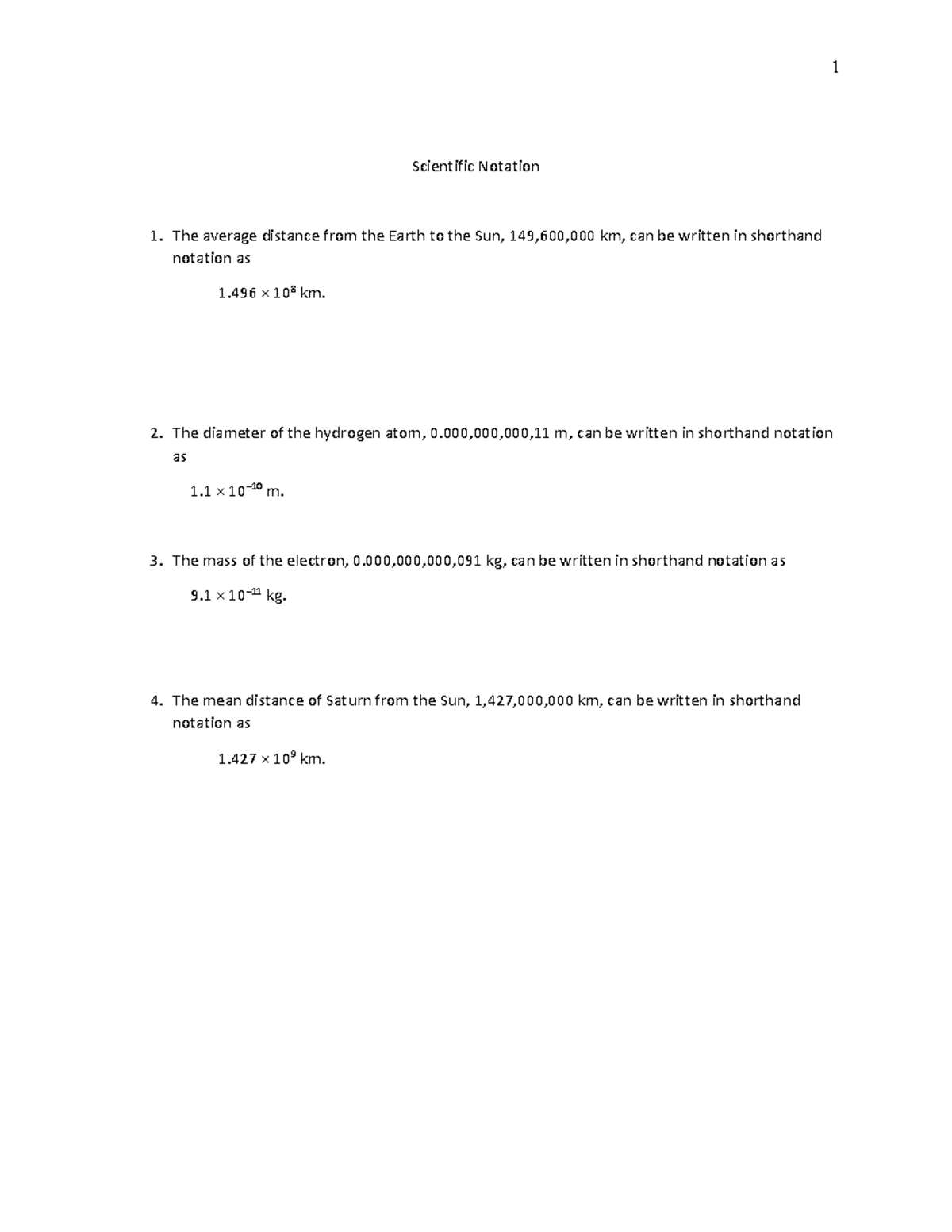 Scientific Notation Examples and Exercises (MATH 101) - Studocu