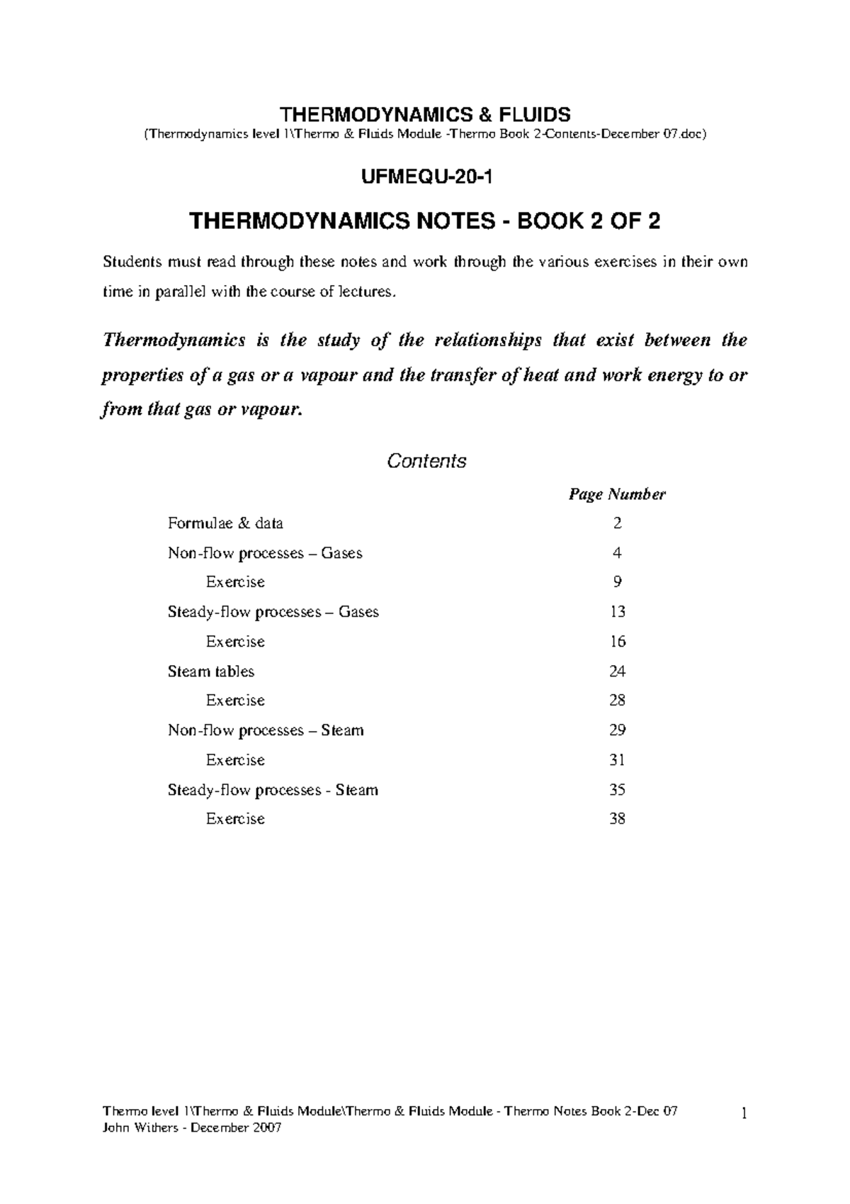 THERMODYNAMICS FLUIDS NOTES & EXERCISES (Thermo Level Fluids Module ...