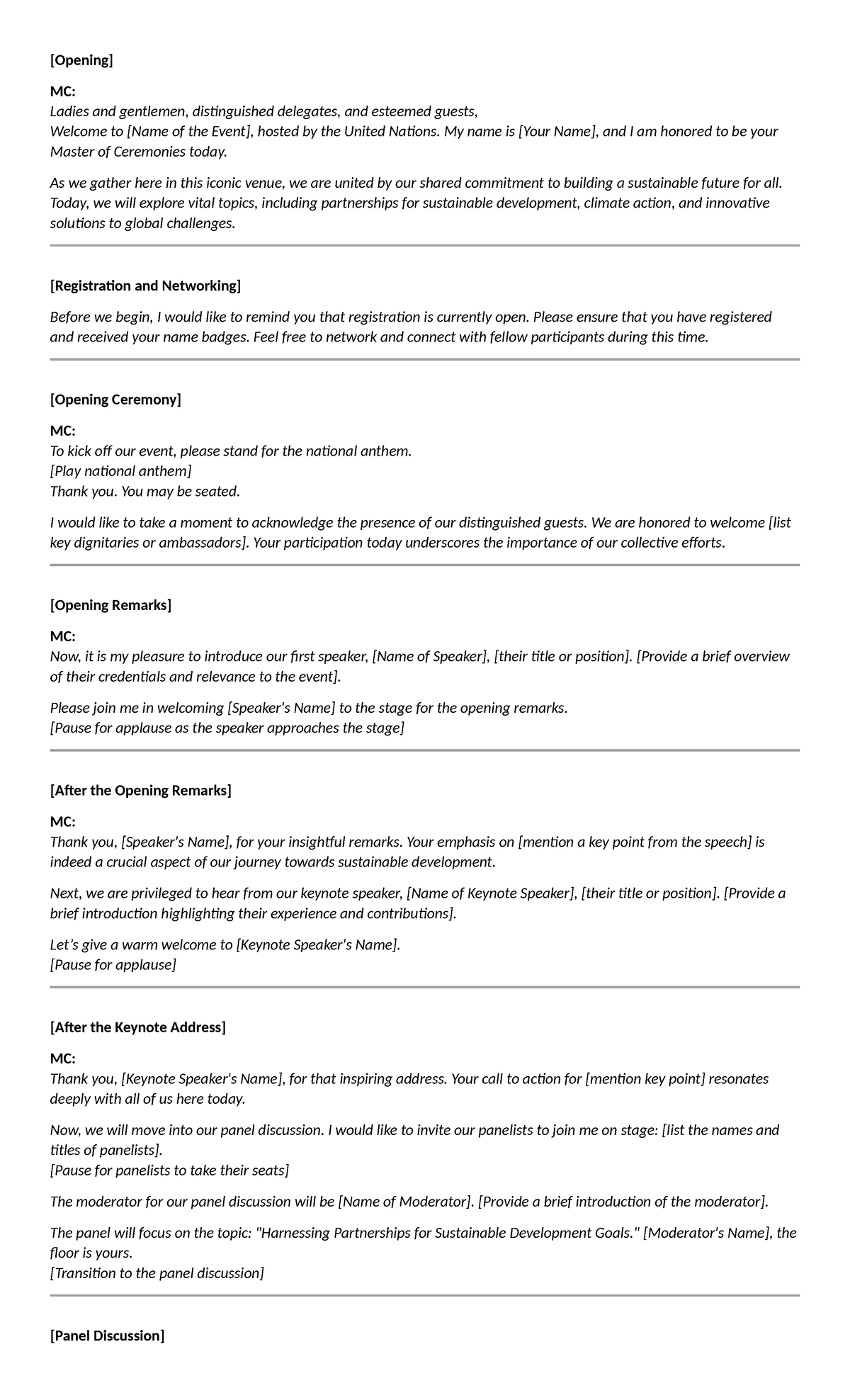 MC Script for UN Event: A Guide to Sustainable Development Engagement ...