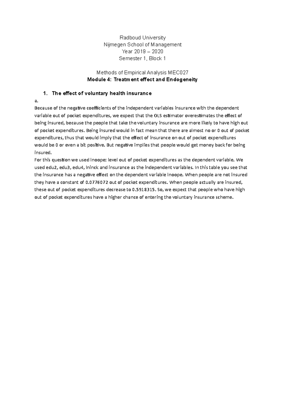 MEC Methods of Empirical Analysis: Module 4 Assignment Analysis ...