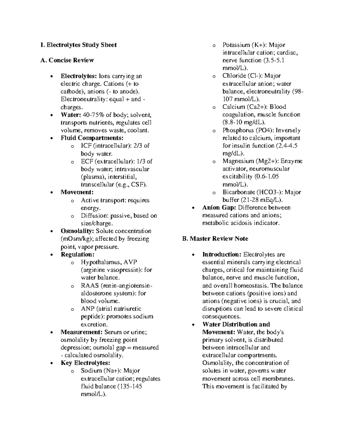 CC 2 Midterm - Electrolytes and Micronutrients Study Notes - Studocu