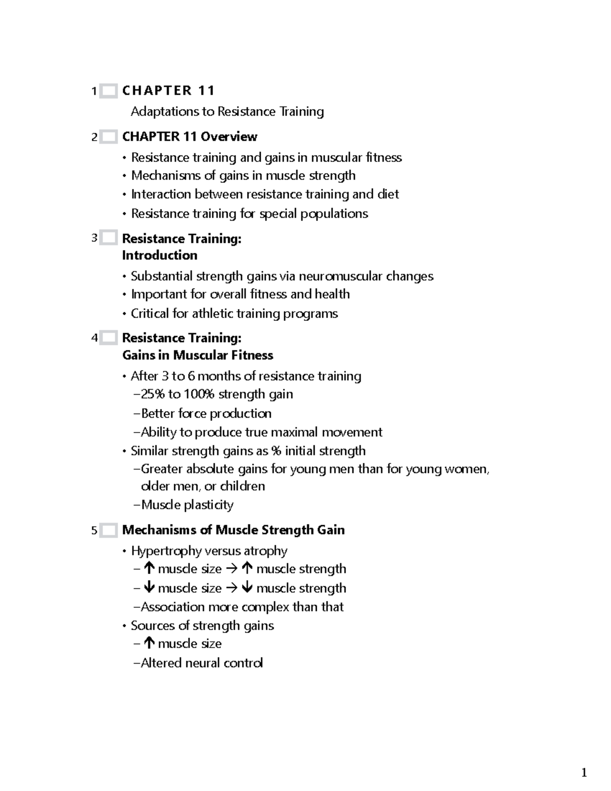 Chapter 11: Adaptations to Resistance Training - Studocu