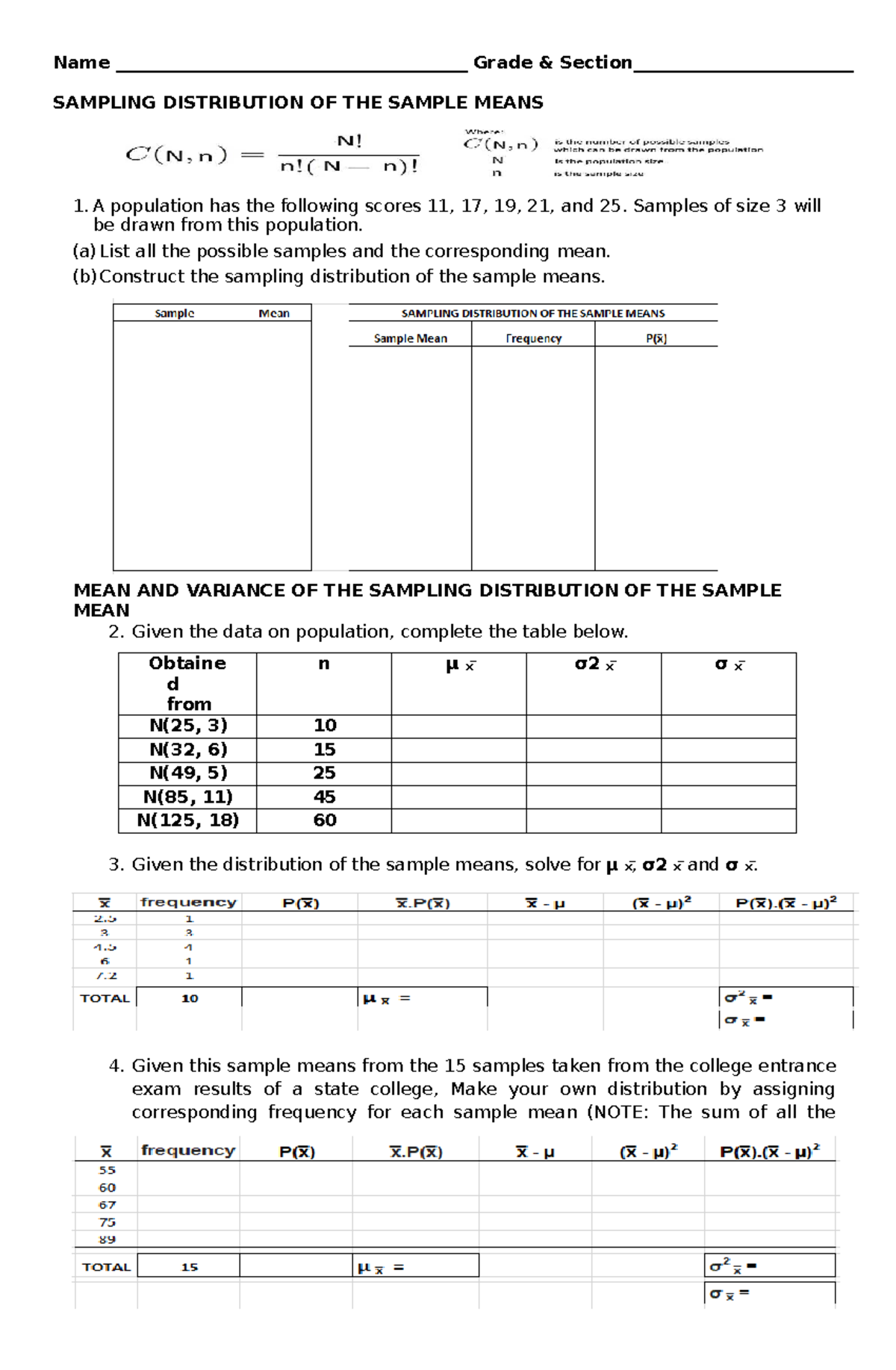 Long Quiz: Sampling Distribution of Sample Means (STAT101) - Studocu