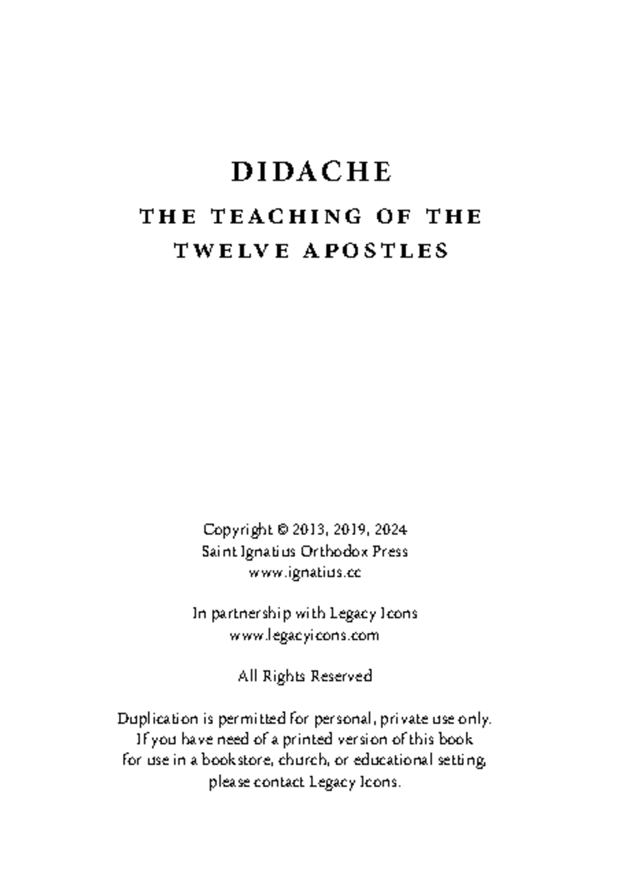The Didache: Teaching of the Twelve Apostles and Early Christian ...